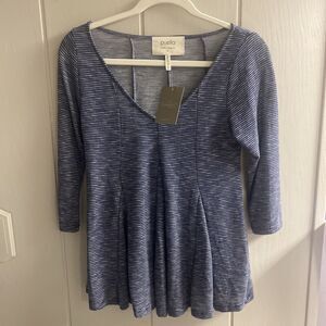 NWT Anthropologie Puella 3/4 Sleeve Top Striped Navy/Marin Size Large